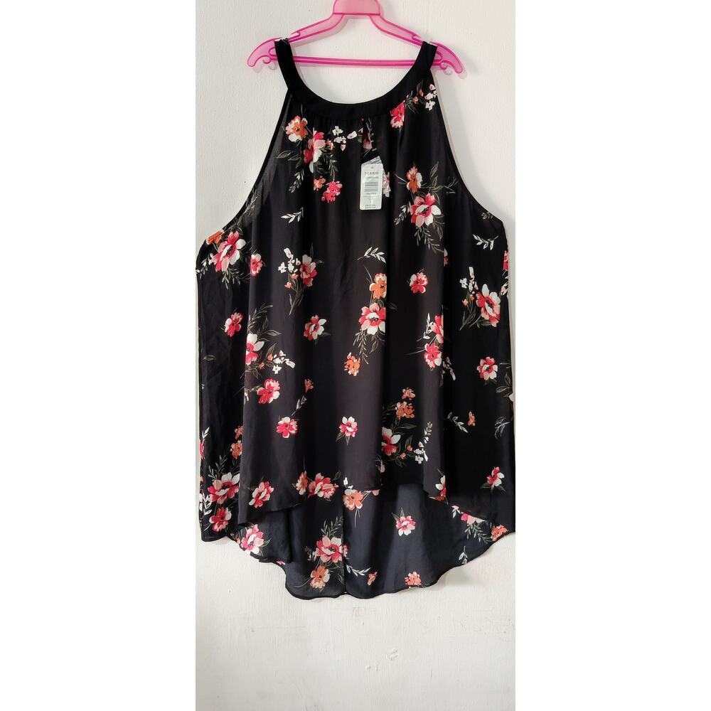 Torrid‎ Floral Black Halter Tank Top Size 4X Hi-Low Tunic Sleeveless Blouse - Picture 5 of 8